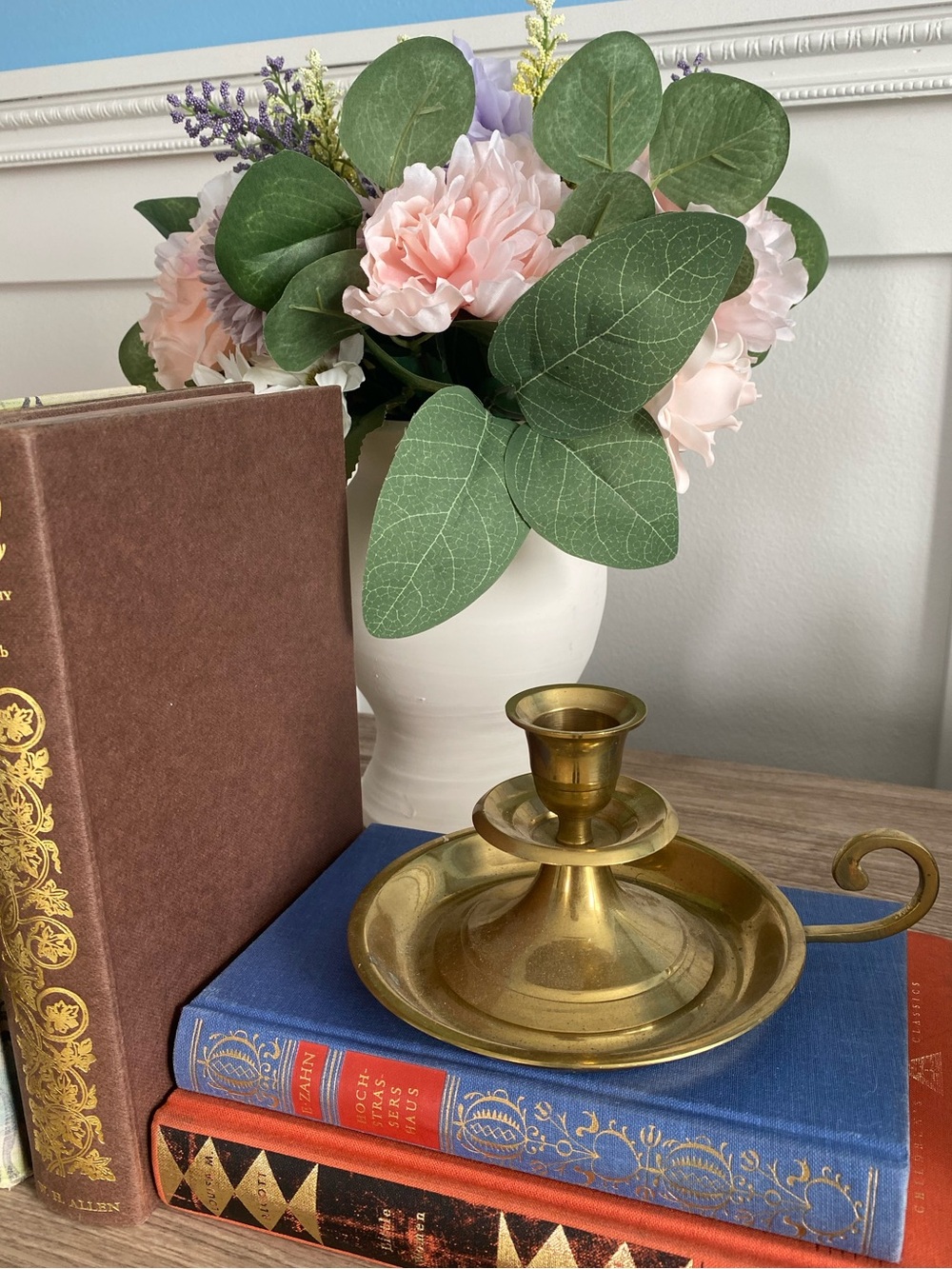 Chamberstick brass candle stick holder vintage finger loop